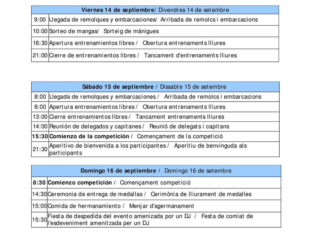 Programación Regata Remo de Mar